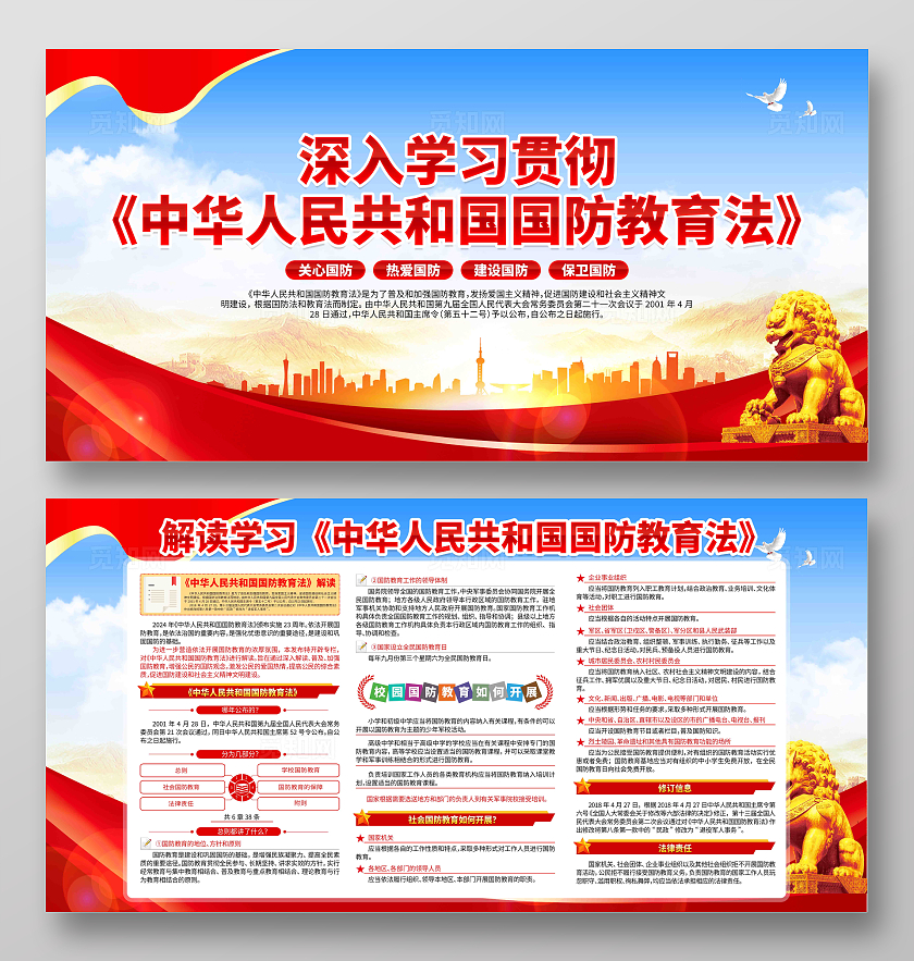 深入学习贯彻中华人民共和国国防教育法党建展板