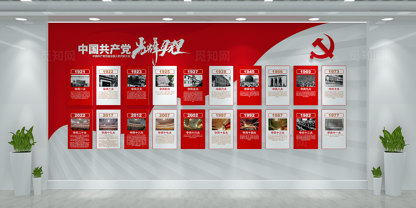中共一大至二十大党的光辉历程党建文化墙