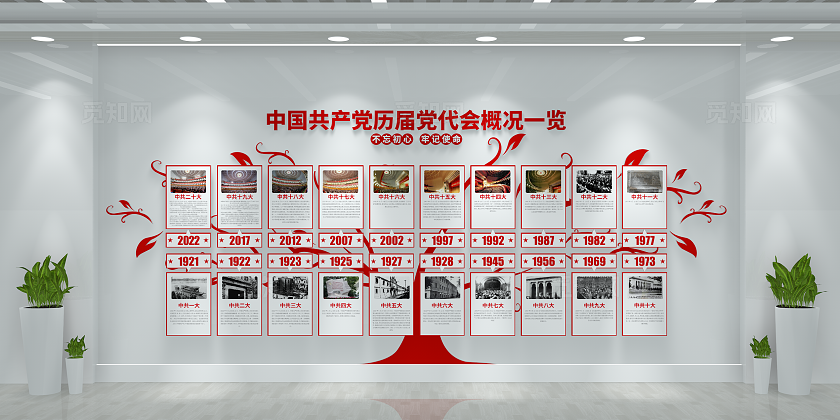 简约大气树形党的光辉历程党建文化墙