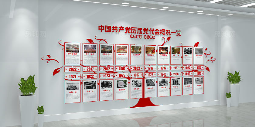 简约大气树形党的光辉历程党建文化墙