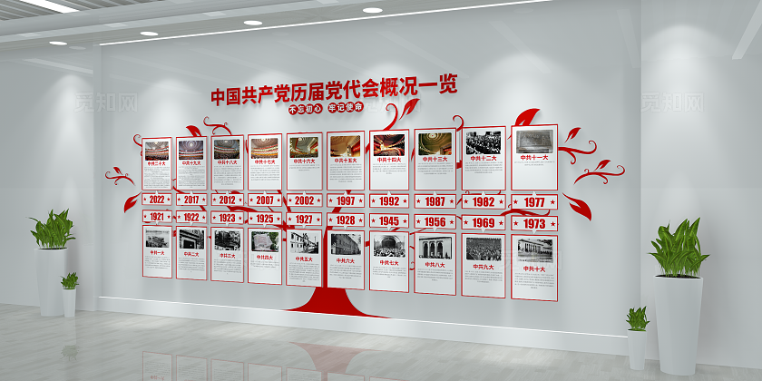 简约大气树形党的光辉历程党建文化墙