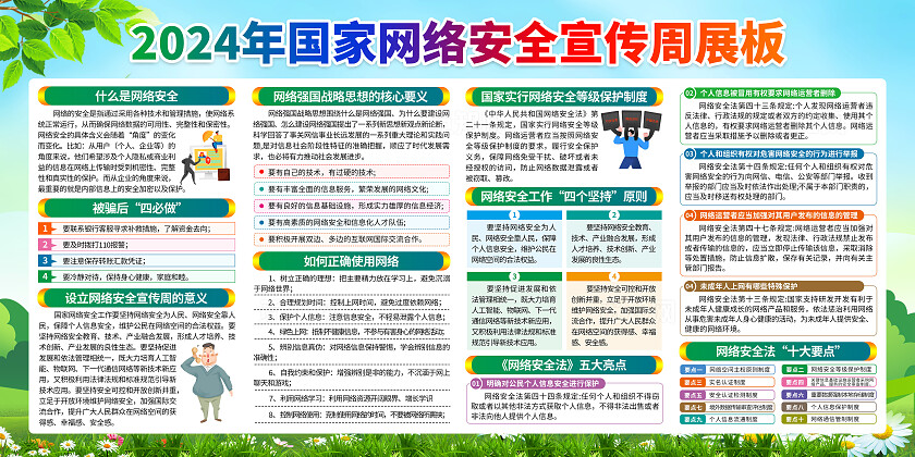 防诈骗蓝绿色小清新2024年国家网络安全知识宣传栏背景网络安全宣传网络安全教育