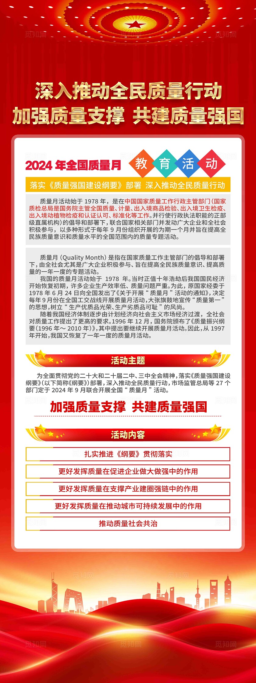 开展2024年全国质量月活动质量月展架