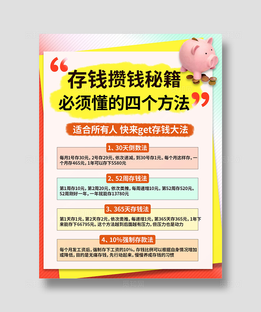 小红书图文封面存钱知识理财金融知识分享海报