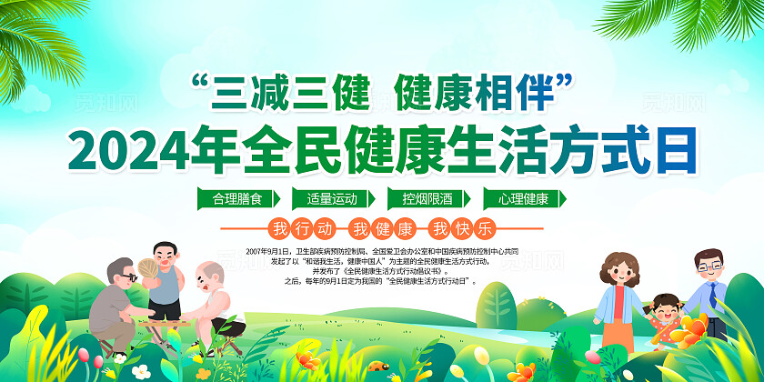 绿色小清新2024年全民健康生活方式日知识宣传栏背景全民健康生活方式行动日