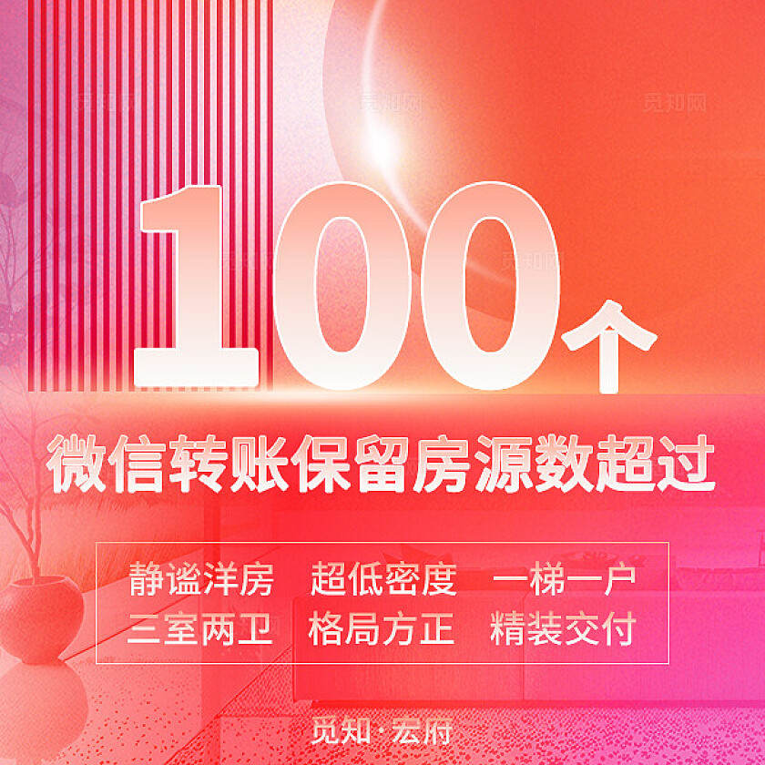 红色简约风朋友圈营销九宫格弥散风觅知房产开盘战报销售额KPI