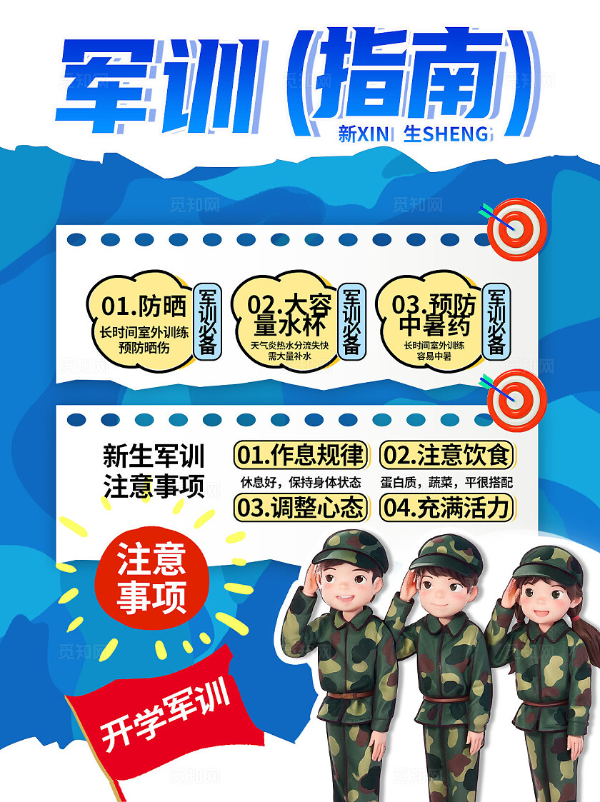 开学季新生入学军训校园小红书图文封面宣传海报