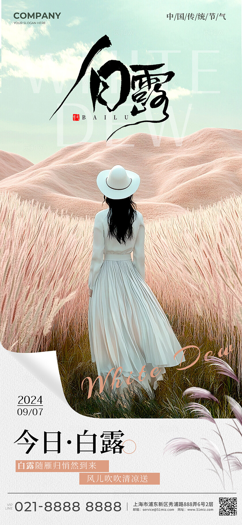 渐变色实拍风格白露白露手机宣传海报白露宣传海报白露海报