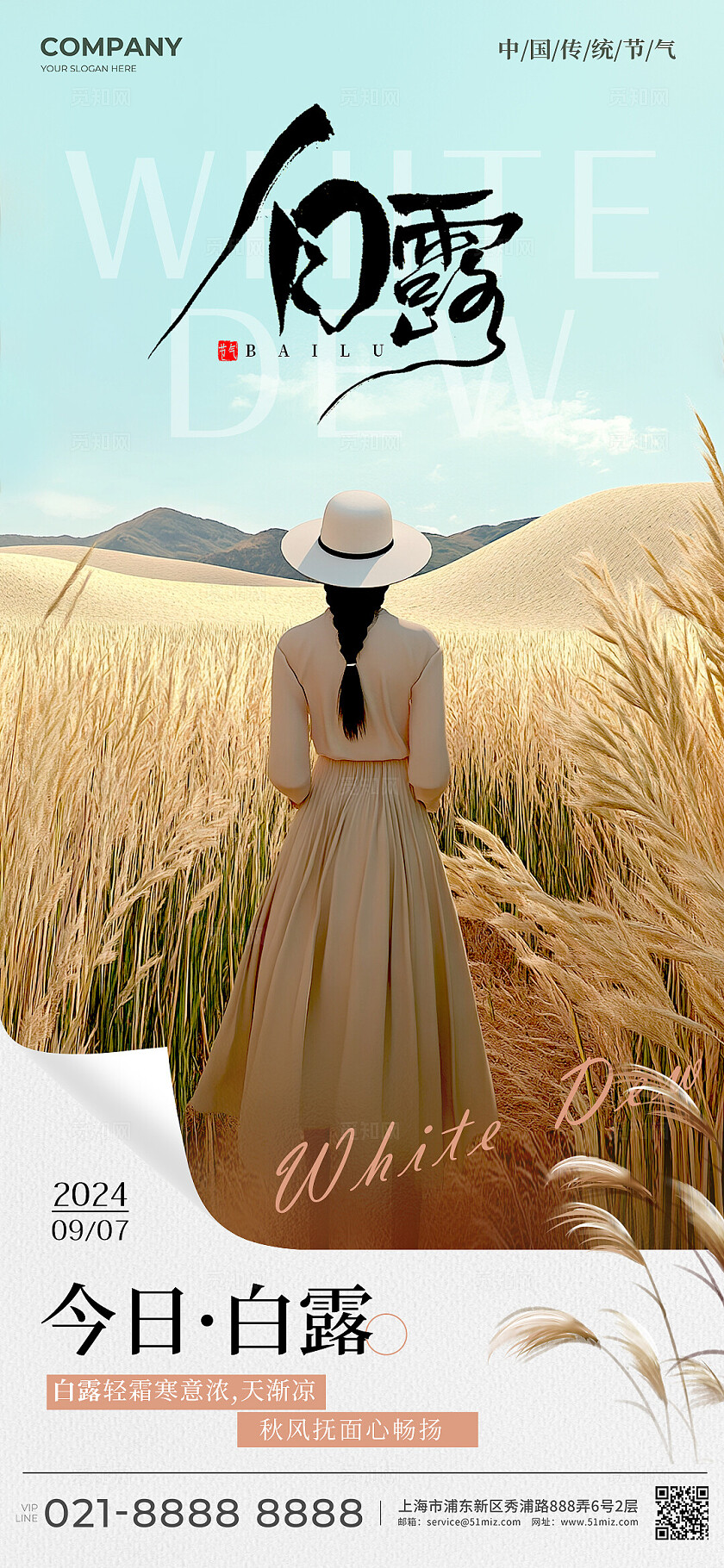 渐变色实拍风格白露白露手机宣传海报白露宣传海报白露海报