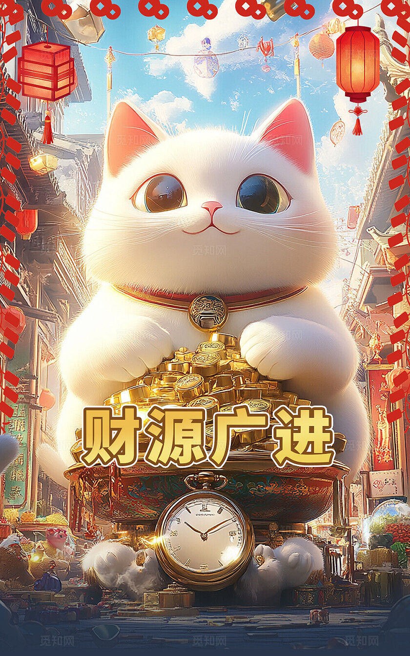 红色喜庆风招财猫财源广进微信红包封面