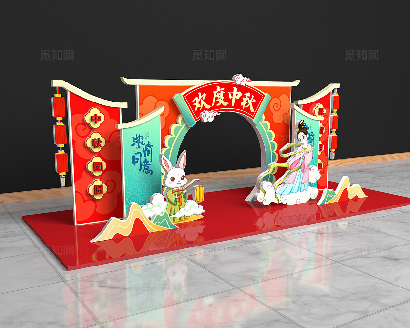 国潮风欢度中秋拱门美陈节日美陈中秋节拱门