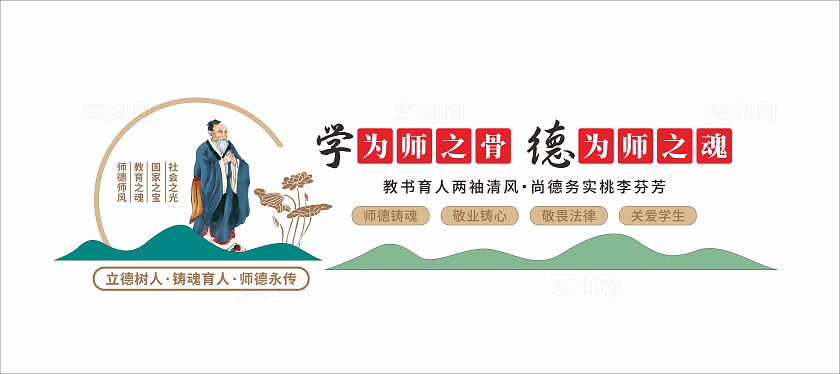 中式中国风师风师德标语文化墙师风师德主题教育