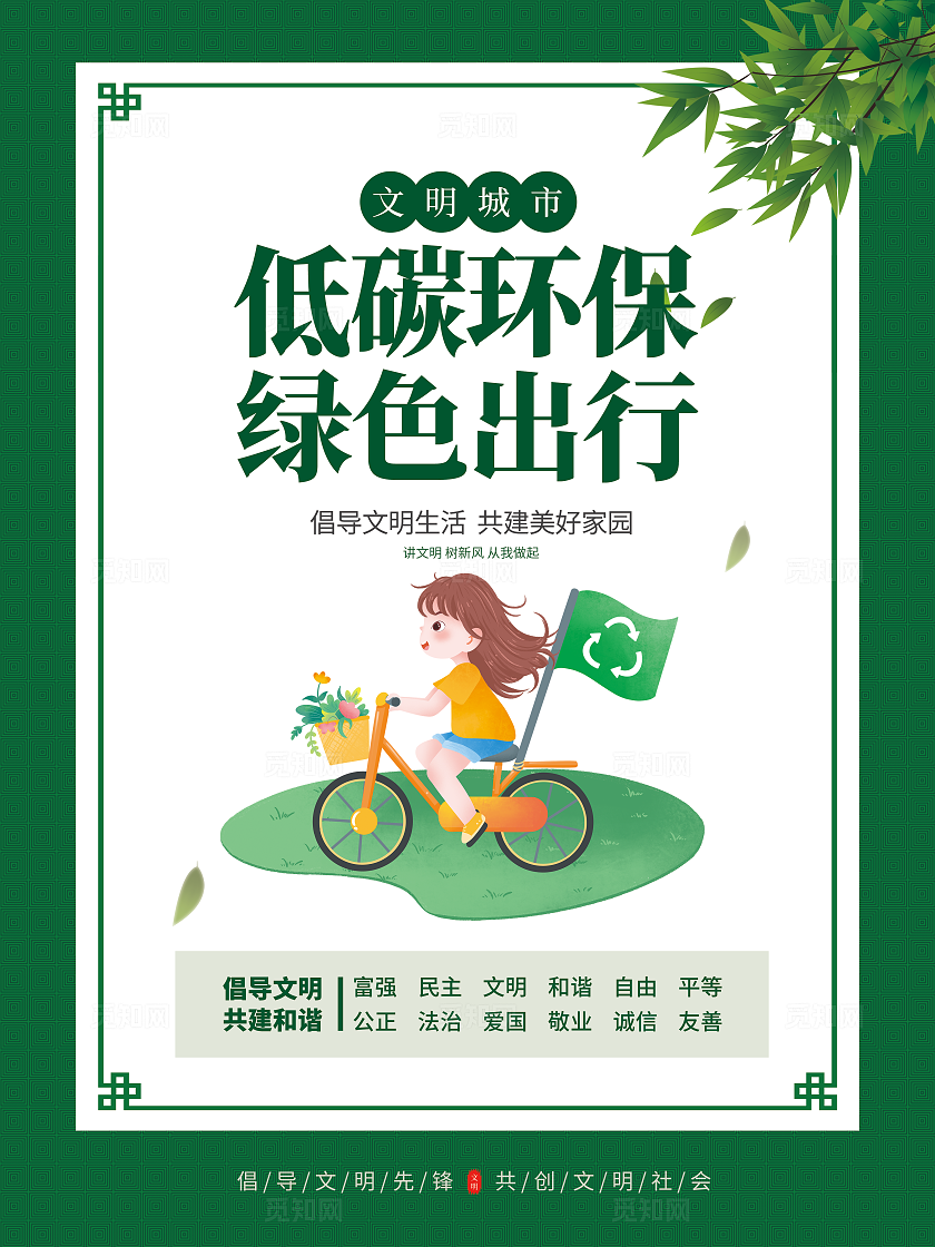 绿色简约清新创建文明城市海报套图