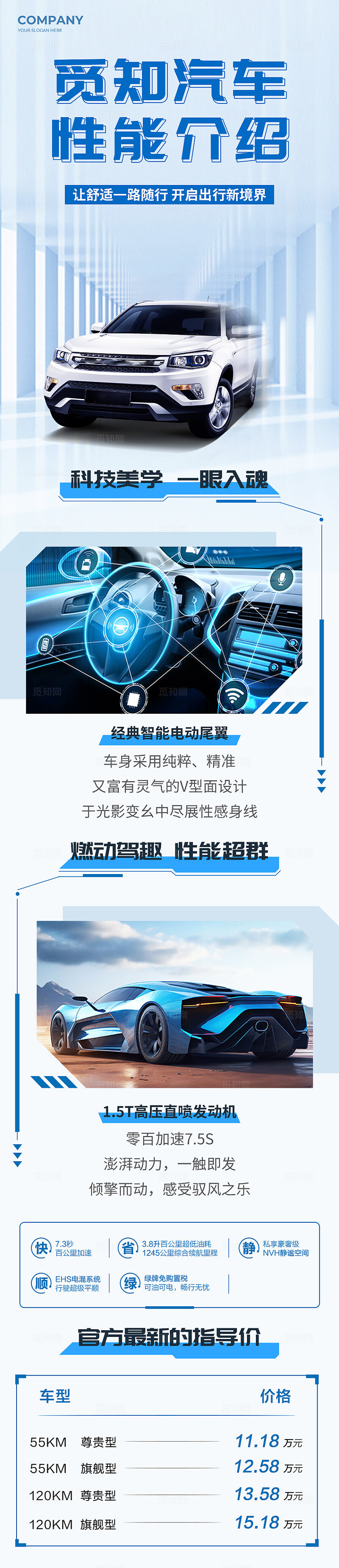 蓝色简约风汽车新品上新介绍宣传长图汽车宣传
