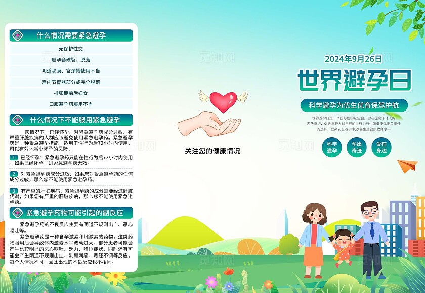 简约小清新安全避孕知识科普宣传单折页世界避孕日科学避孕