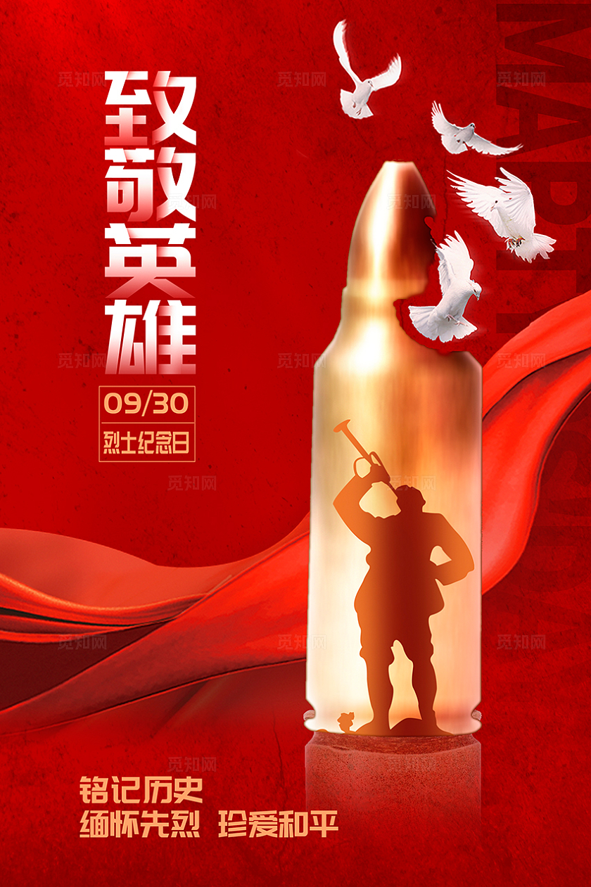 红色时尚致敬英雄烈士纪念日宣传海报设计