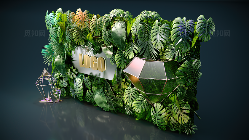 地产发布会森系植物签到墙合影打卡