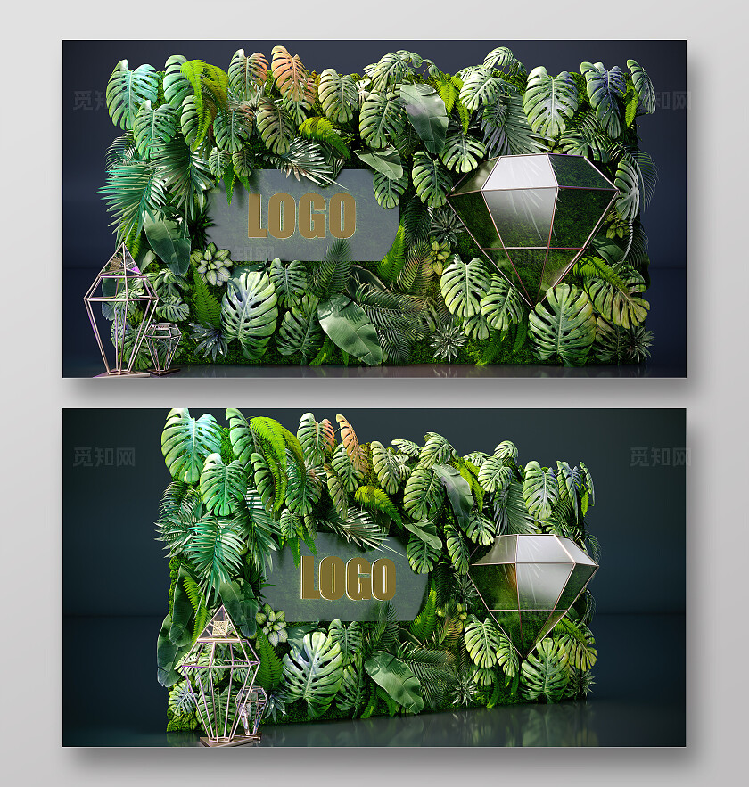 地产发布会森系植物签到墙合影打卡