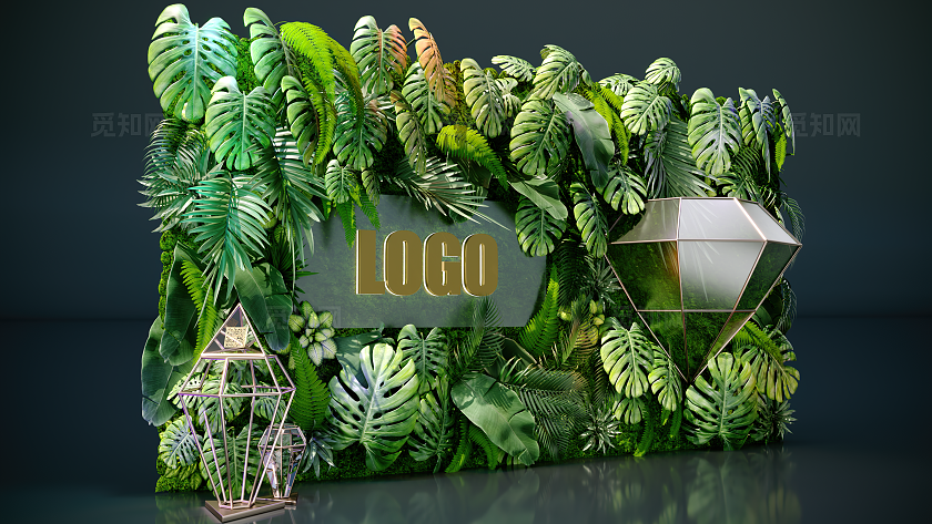 地产发布会森系植物签到墙合影打卡