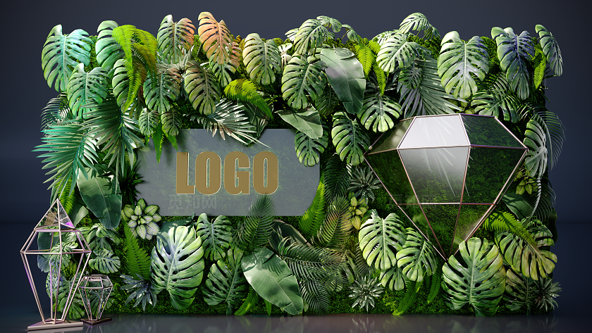 地产发布会森系植物签到墙合影打卡