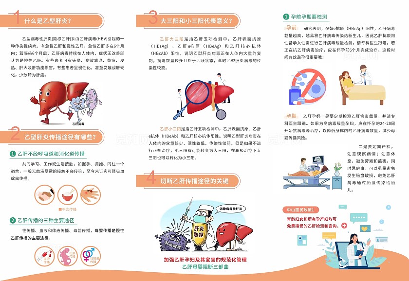 橙色简约卡通风切断乙肝母婴传播孕育健康宝宝宣传单三折页
