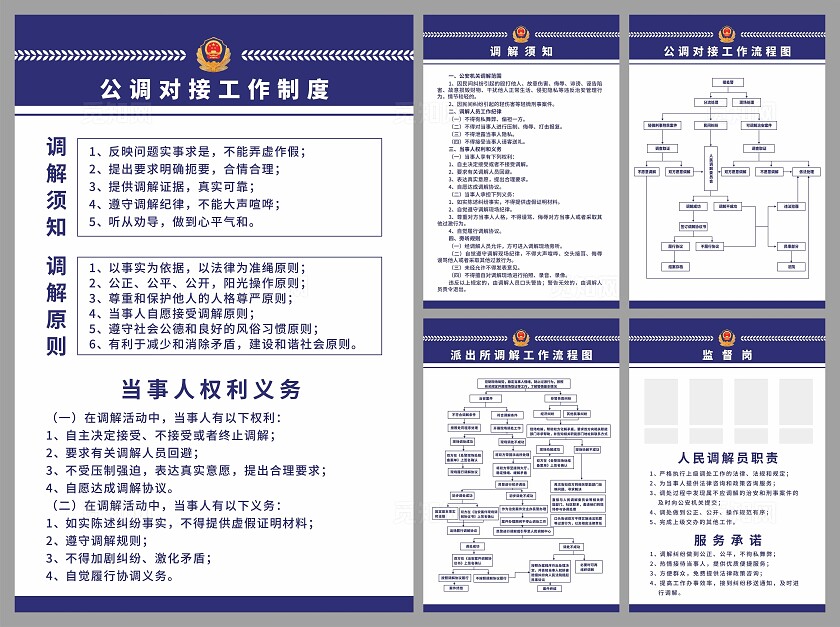 蓝色简约风公安局调解制度牌