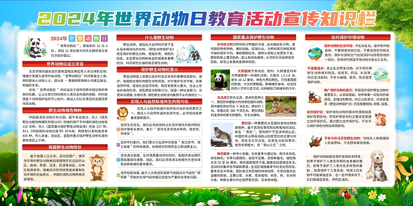 2024年蓝色卡通世界动物日宣传展板