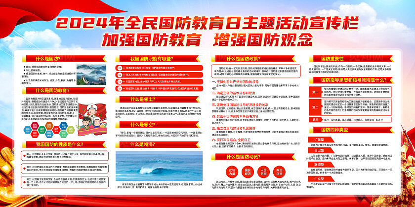 红色简约全民国防教育日国防教育展板宣传栏