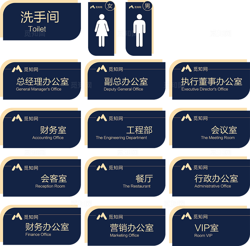 蓝色简约大气门牌 科室牌