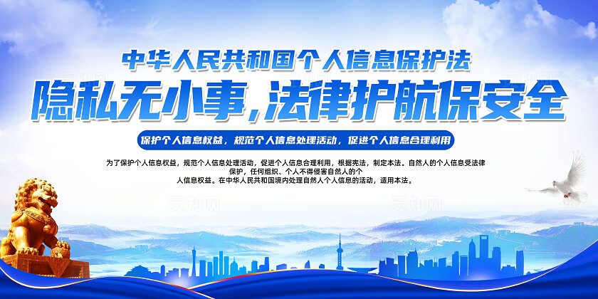 蓝色简约隐私无小事法律护航保安全个人信息保护法展板宣传