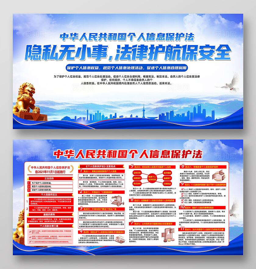 蓝色简约隐私无小事法律护航保安全个人信息保护法展板宣传