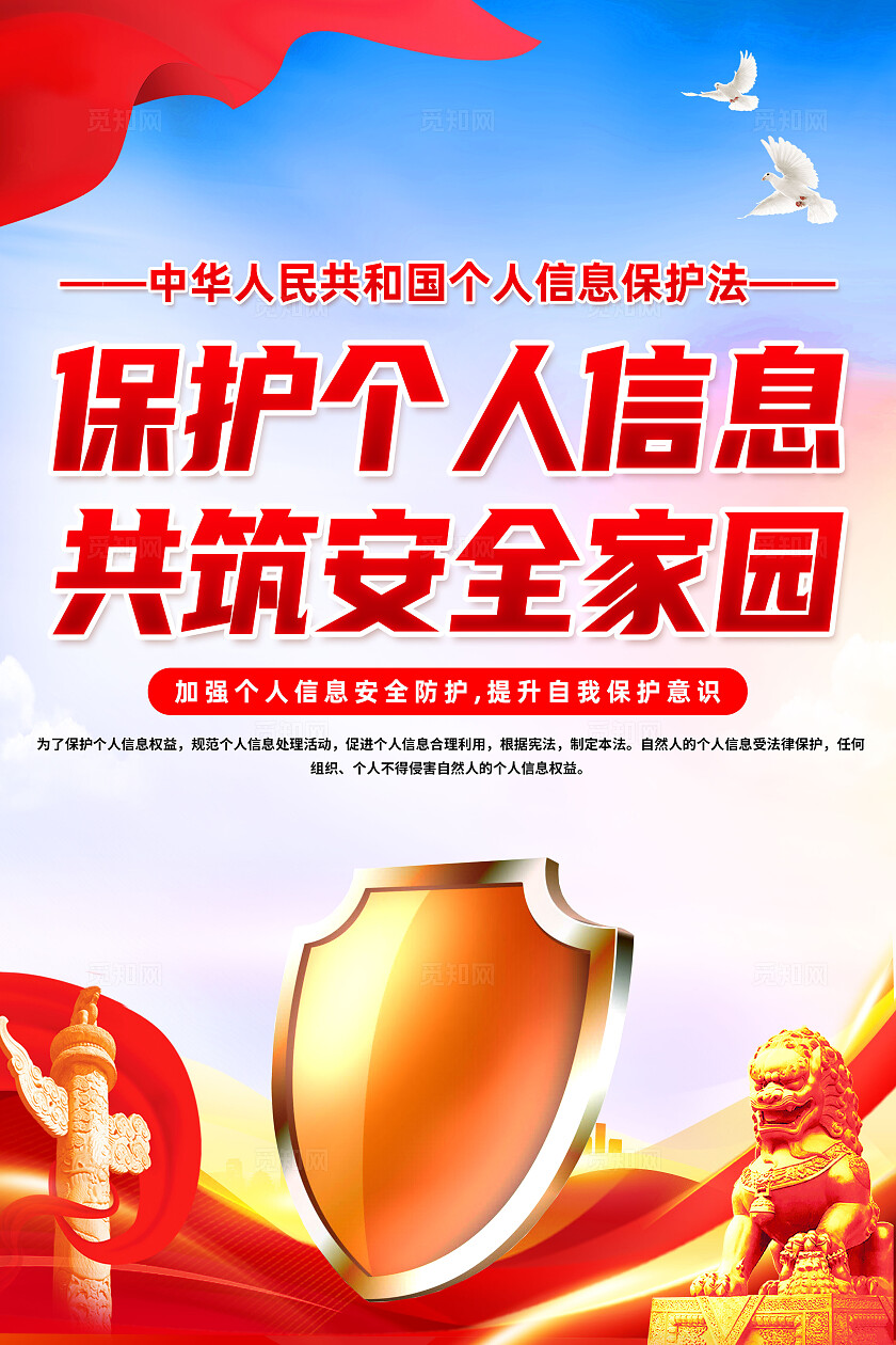 红色简约保护个人信息共筑安全家园个人信息保护法海报宣传