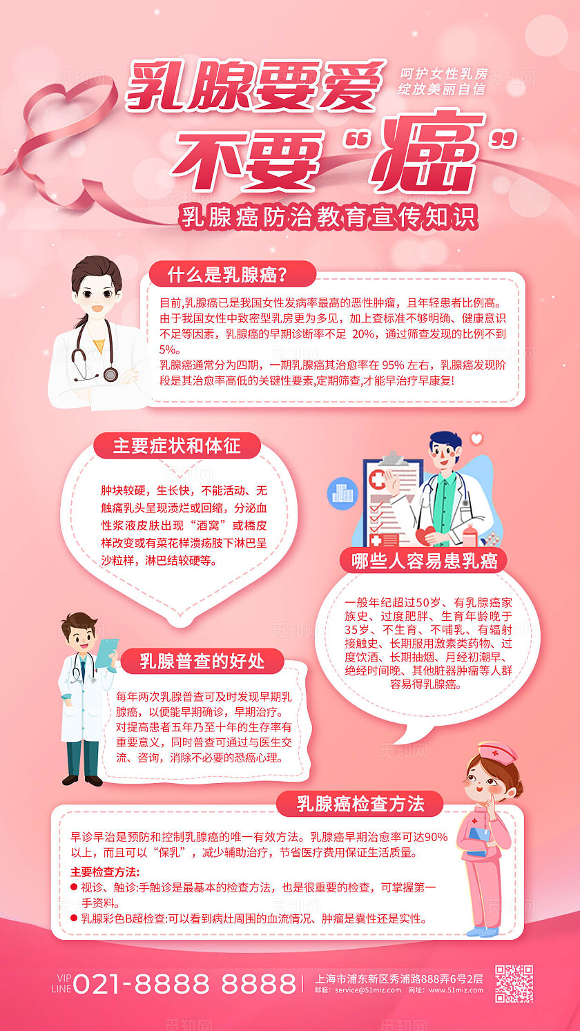 粉色卡通创意女性乳腺癌防治月乳腺筛查健康手机文案海报乳腺癌防治月预防乳腺癌