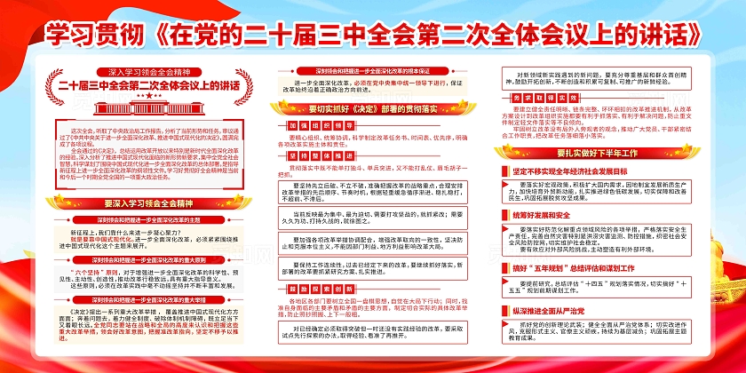 学习党的二十届三中全会第二次全体会议上的讲话精神党建展板