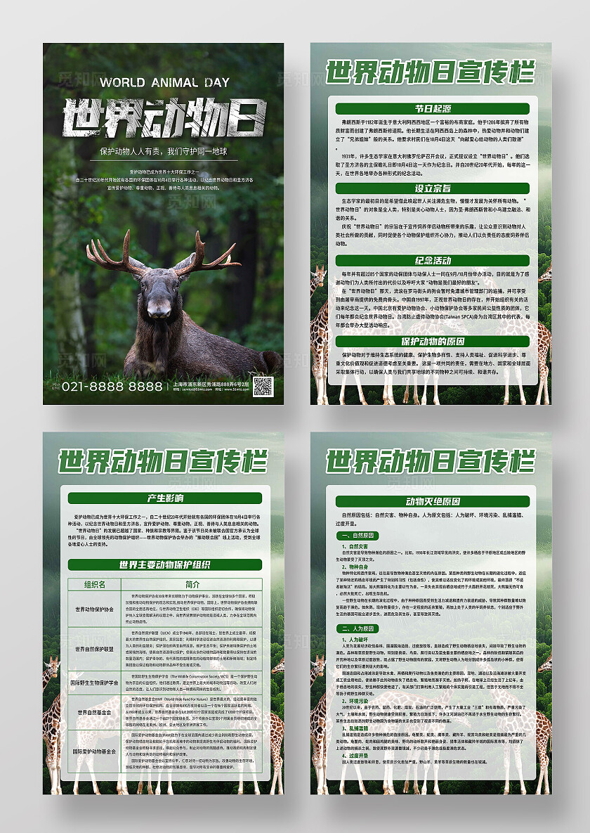 绿色大气实拍世界动物日宣传套图海报