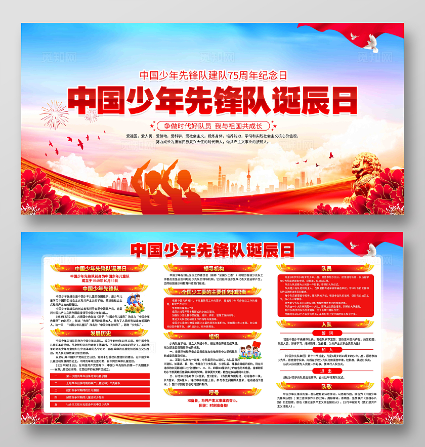 中国少年先锋队诞辰日75周年少先队展板