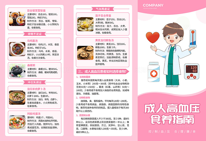 粉色简约高血压食养指南知识宣传三折页背景全国高血压日