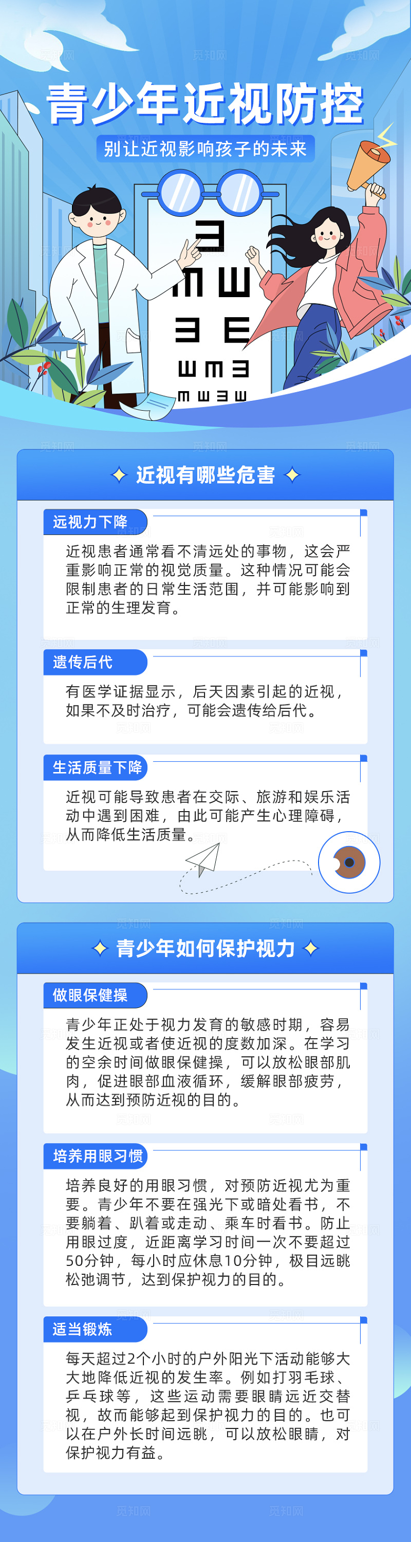 青少年近视防控长图预防近视融媒体宣传