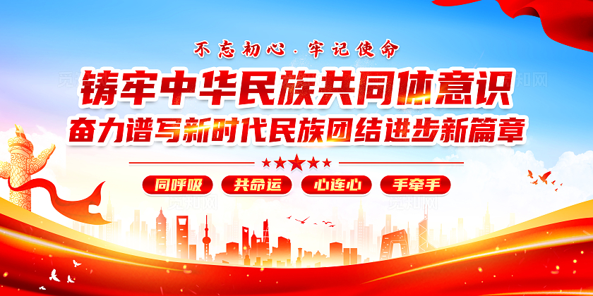 红色简约筑牢中华民族共同体意识命运共同体展板宣传