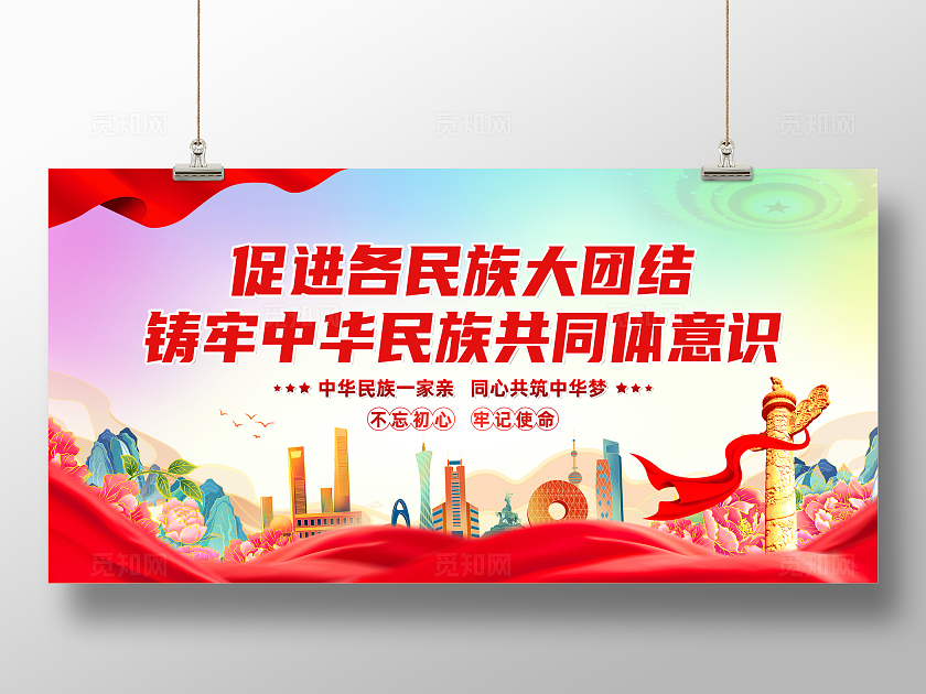 红色简约促进各民族大团结筑牢中华民族共同体意识命运共同体展板宣传