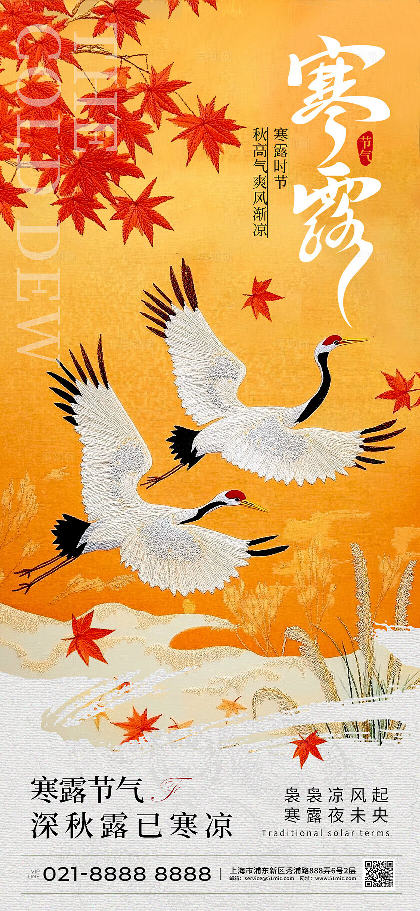 渐变色古风风寒露手机宣传海报