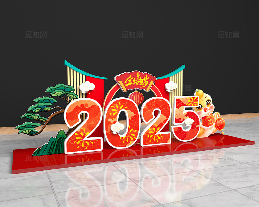 红色国潮风格新年美陈蛇年美陈2025年美陈新年蛇年