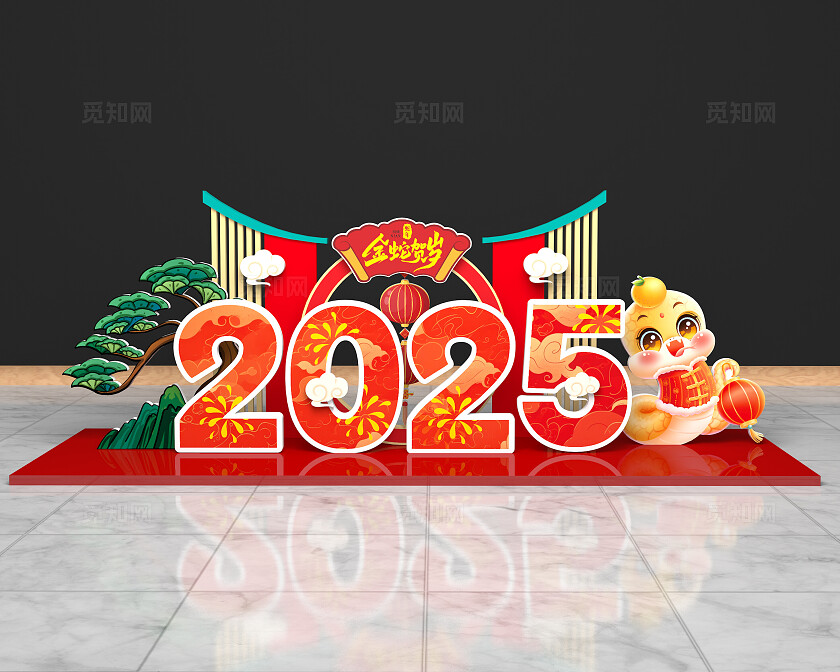 红色国潮风格新年美陈蛇年美陈2025年美陈新年蛇年
