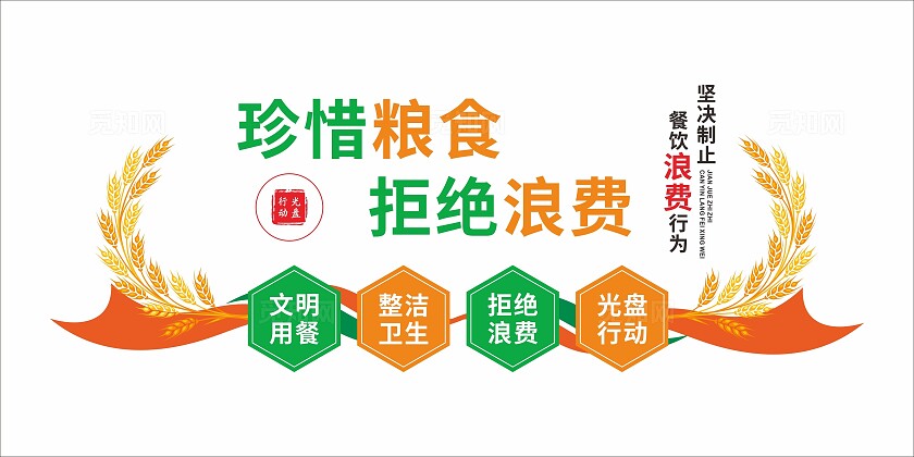 珍惜粮食 拒绝浪费世界勤俭日食堂标语世界粮食日文化墙