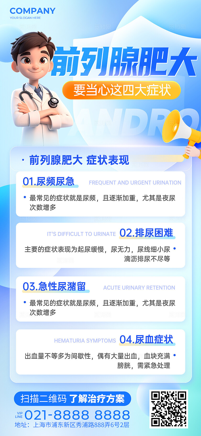 蓝色3d风男科科普手机文案海报