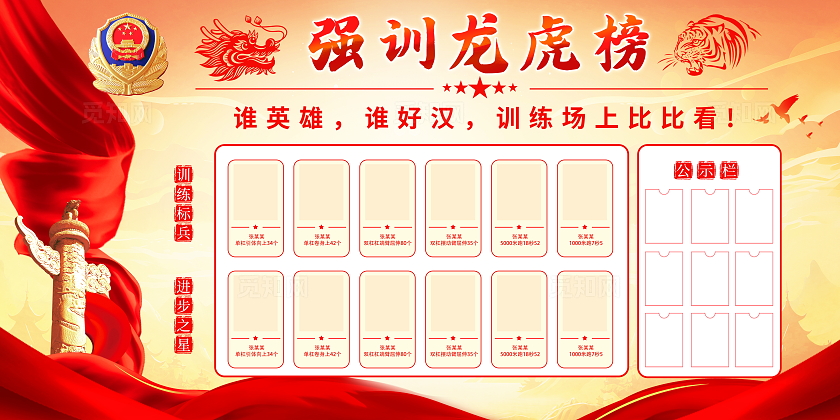 时尚大气部队龙虎榜宣传展板部队文化