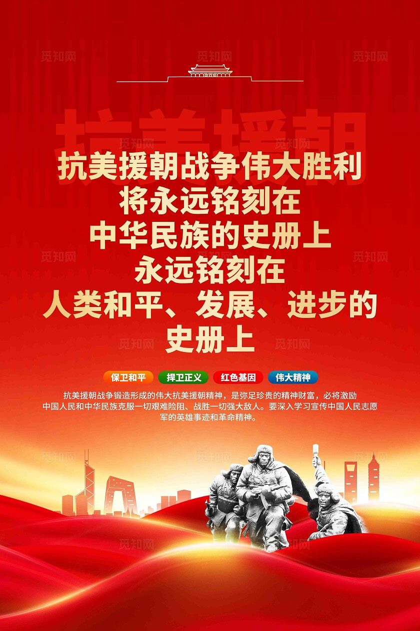 纪念抗美援朝战争胜利74周年抗美援朝金句党建挂画展板