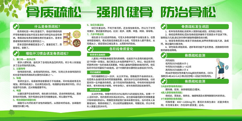 绿色简约骨质疏松强肌健骨知识宣传栏背景老年人骨质疏松