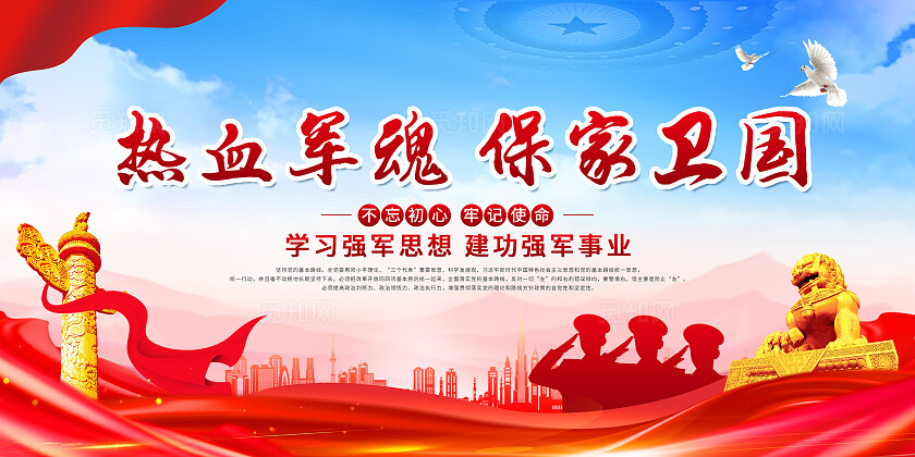 简约大气党建部队强军中国梦强军梦双面宣传展板