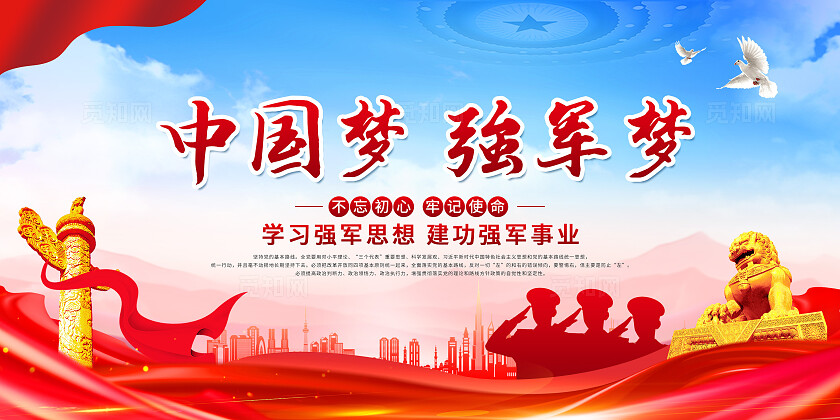 简约大气党建部队强军中国梦强军梦双面宣传展板